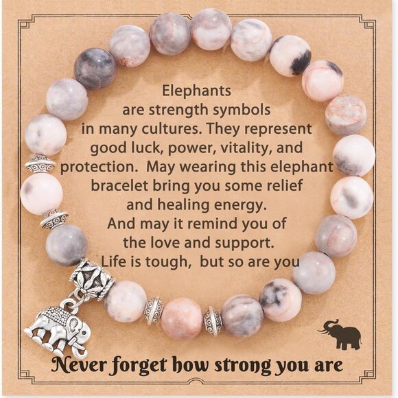 Jewelry - Elephant Bracelet Natural Stone Silver-Style Charm for Women Lucky Gift